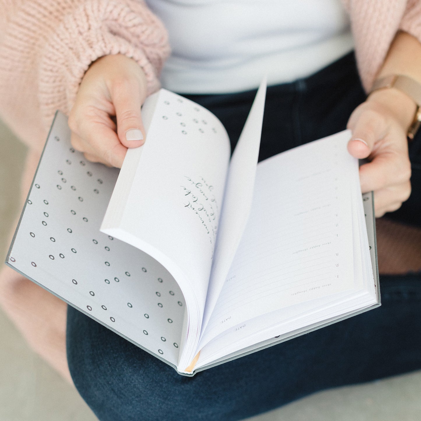 patterned end papers in the three happy thoughts journal